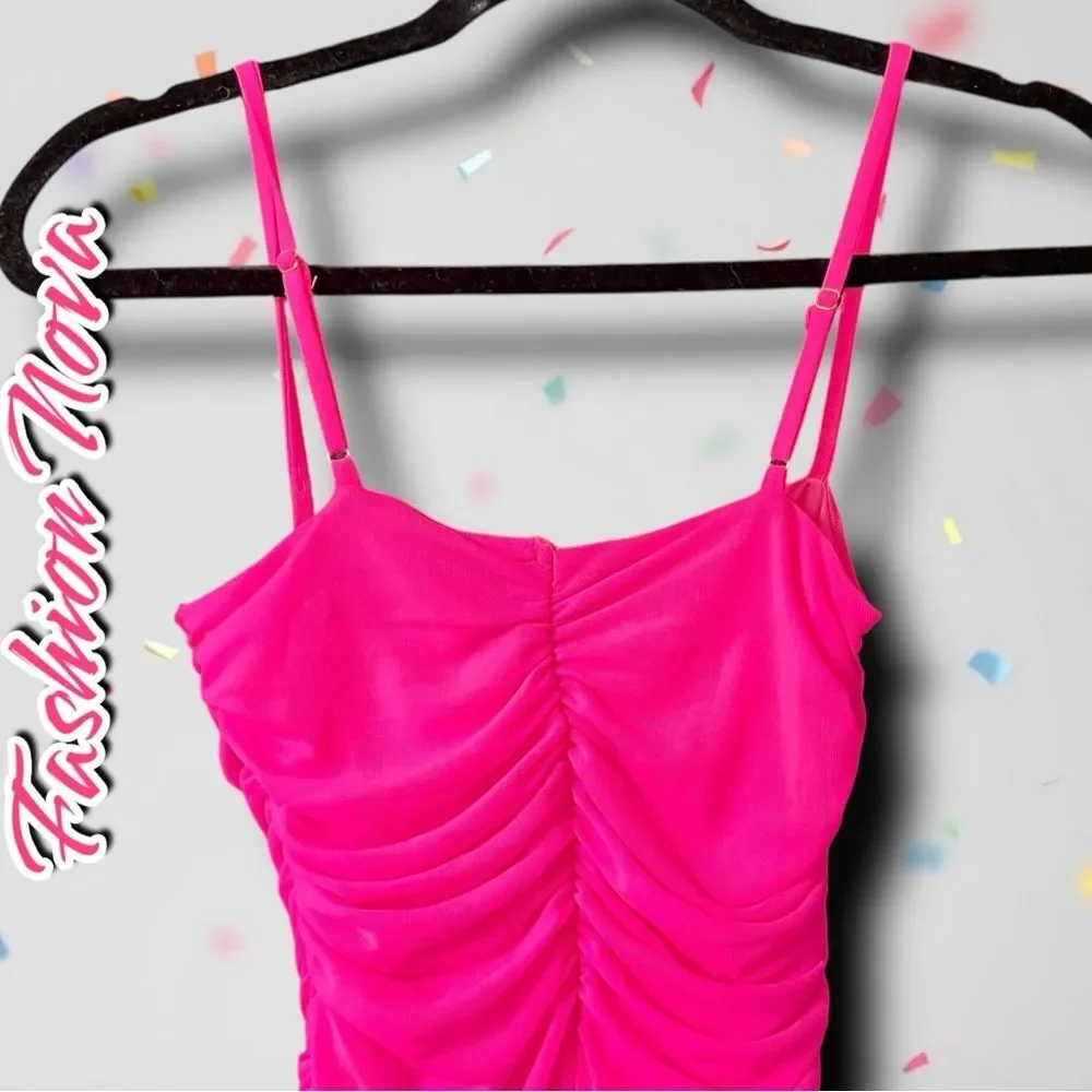 Preowned Fashion Nova Elle Mesh Midi Dress – Neon Pink - XS - Picture 11 of 13